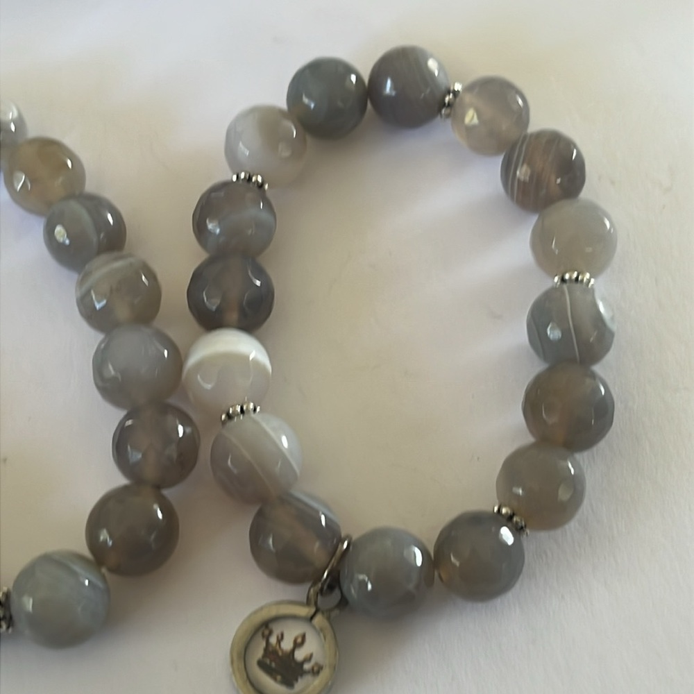 Grey Line Agate Beads Stretch Bracelet